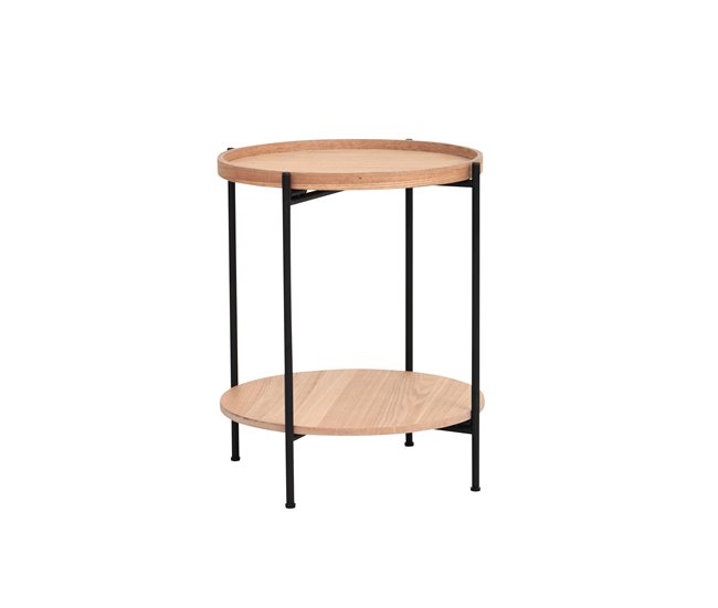 Mini mesa ROUND madera y metal Natural
