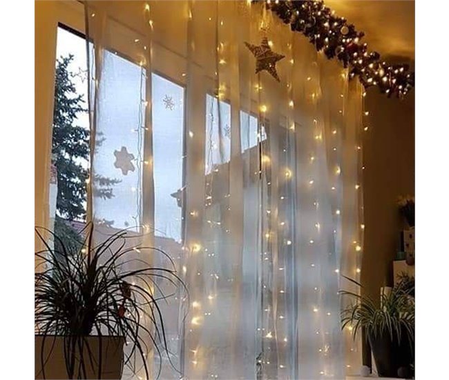 Guirnalda Clúster de 384 LED cálido con controlador 8 funciones Dorado