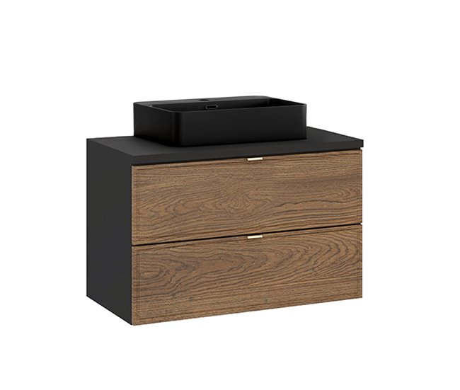 Conjunto de muebles con lavabo individual columna y espejo Elena 80 Madera