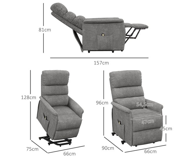 Sillón Levanta Personas Poliéster, Acero HOMCOM Gris