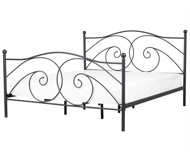 Beliani Cama con somier Metal DINARD 187x208 Negro