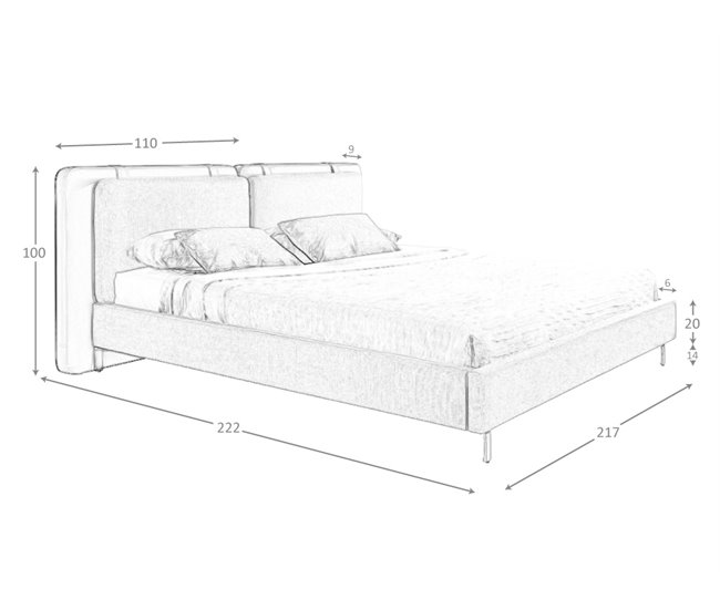 Cama matrimonio tapizada en polipiel y tela Vison