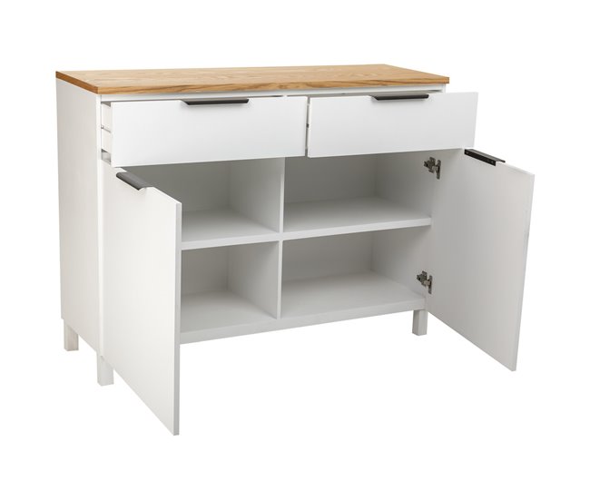 Aparador de madera de 2 cajones y 2 puertas Blanco