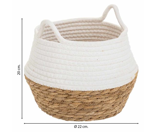 Cesto de fibra natural y algodón Blanco