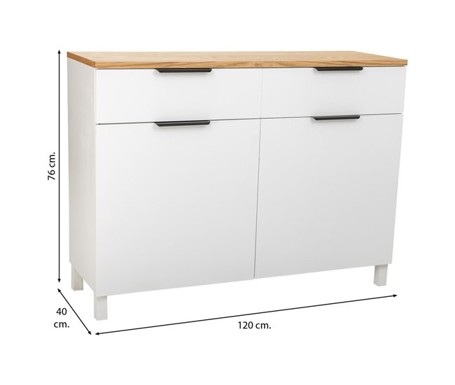 Aparador de madera de 2 cajones y 2 puertas Blanco