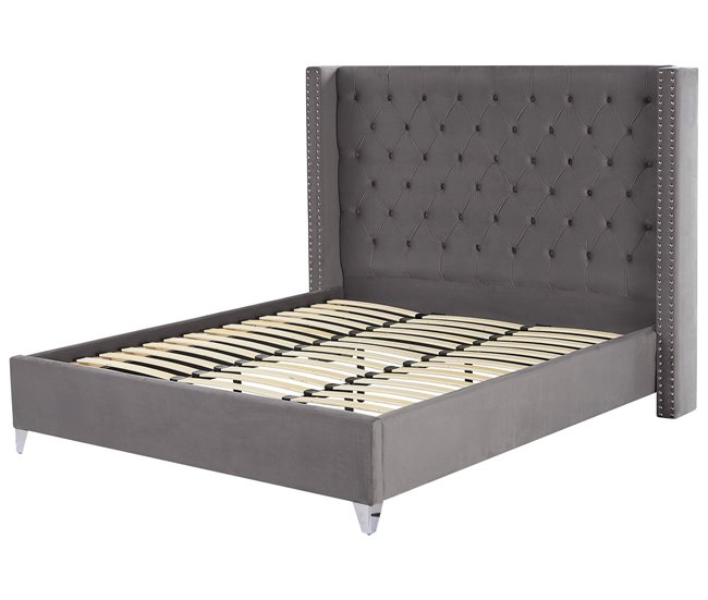 Beliani Cama con somier Terciopelo LUBBON 209x215 Gris