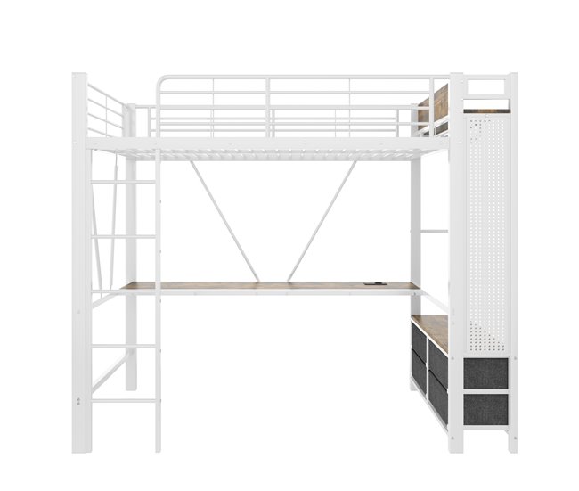 Cama alta para niños 95x227 Blanco/ Madera