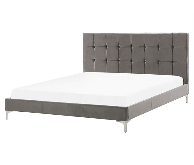 Beliani Cama con somier Terciopelo AMBERT 168x212 Gris