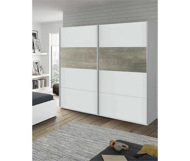 Armario 2 puertas efecto madera 180 Blanco/ Madera