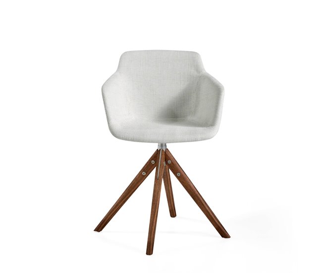 ANGEL CERDA Silla comedor giratoria tela beige Nogal