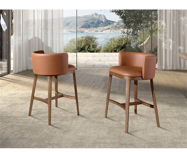 ANGEL CERDA Taburete polipiel marrón Nogal