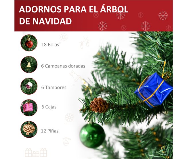 Árbol de Navidad PVC, Metal HOMCOM, hogar - decoración hogareña Verde