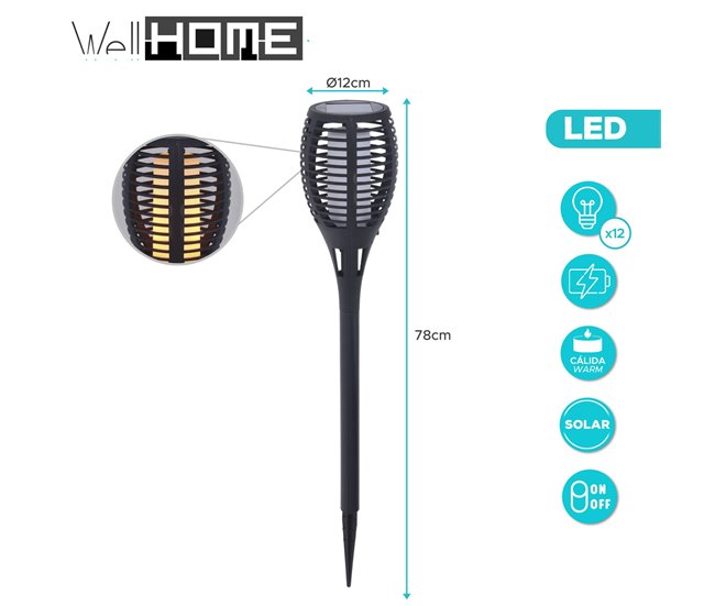 WELL HOME - Lámpara solar de jardín 'Flame' luces LED Negro