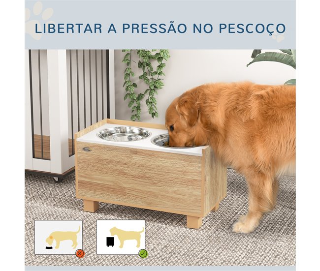 Comedero para Perros MDF, Acero PawHut Marron