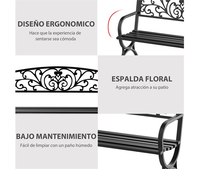 Banco de Jardín Hierro Outsunny 127x60 Negro