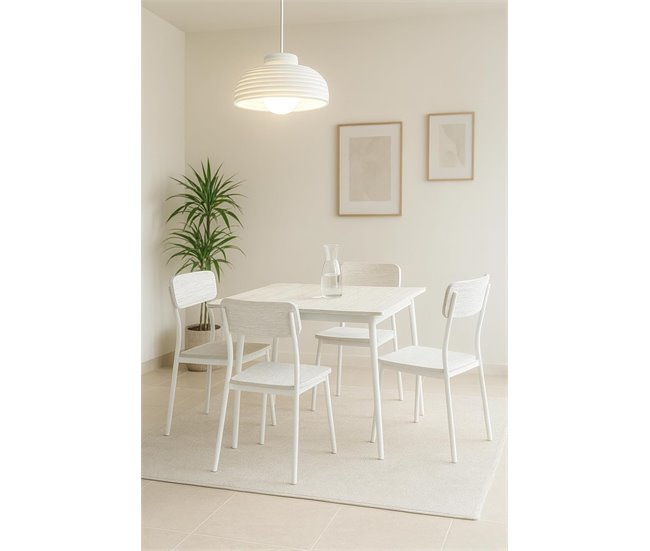 DUPI Conjunto Mesa y 4 sillas New XOBE Fabricado con Metal y MDF Blanco