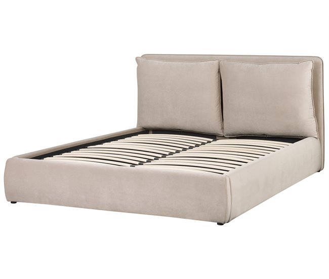 Beliani Cama con almacenaje Terciopelo BAJONNA 183x235 Beige