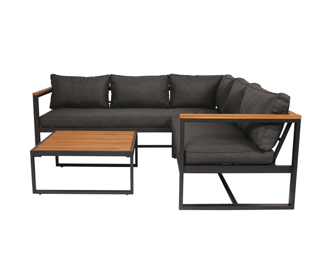 Set de jardín BRISA con 2 sofás y 1 mesa color gris y roble Gris/ Madera