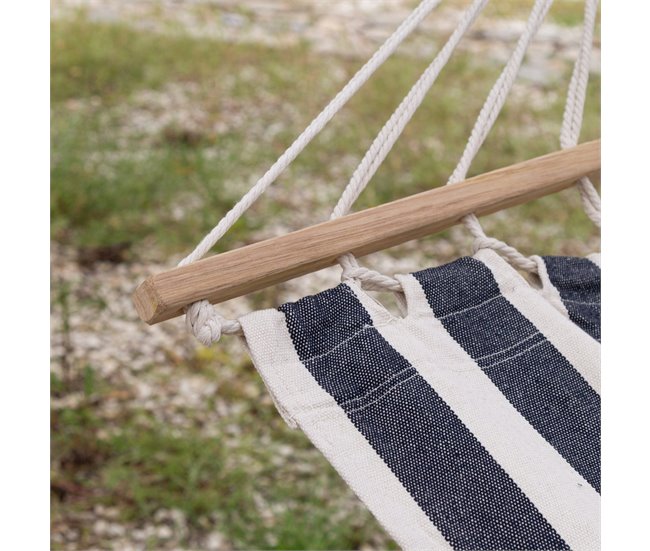 Aktive Hamaca colgante a rayas con soportes de madera Blanco/ Azul