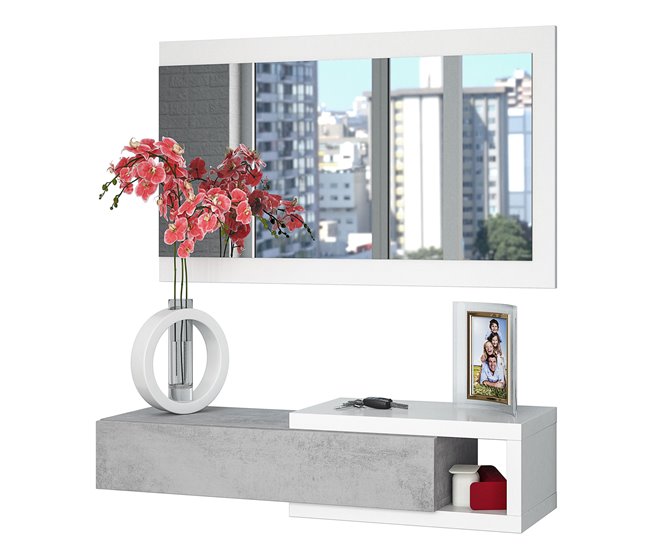 Recibidor Moon con 1 cajón y Espejo 95 Gris