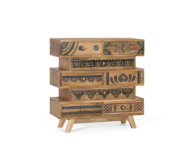 Cómoda fabricada a mano en madera de mango Multicolor