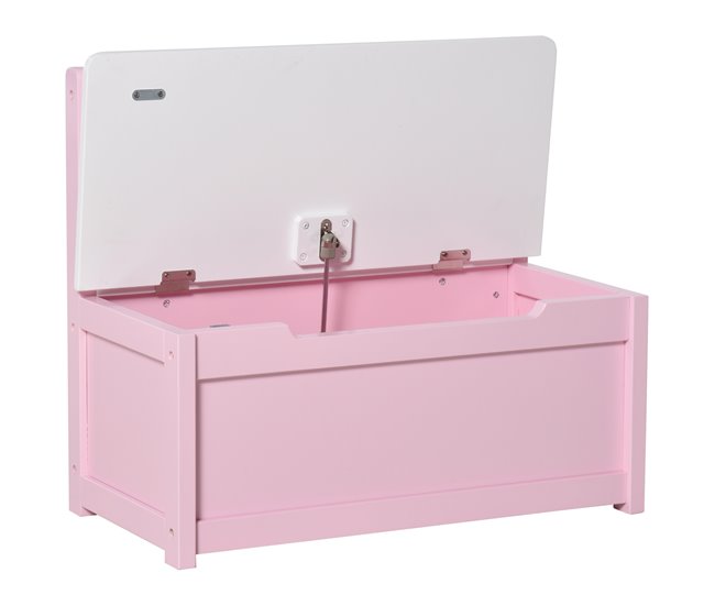 Baúl de Juguetes MDF, Madera de Pino HOMCOM Rosa