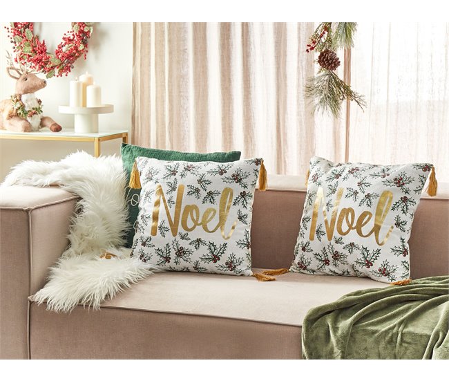 Beliani Cojín decorativo ZAMIA Blanco/ Beige