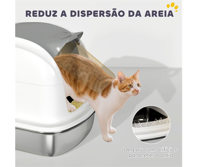 Arenero para Gatos Acero Inoxidable, ABS PawHut Blanco