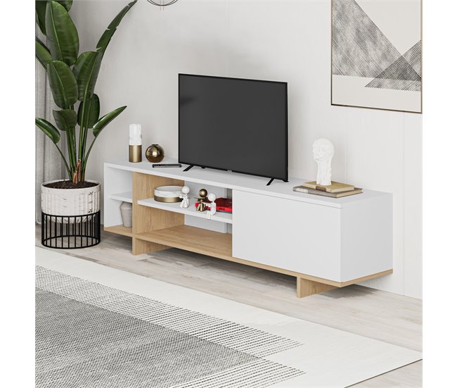 Mueble TV 1 puerta 4 huecos 160 cm CEQUOIA Blanco
