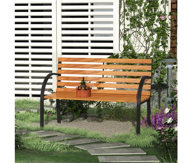 Banco de Jardín Acero, Madera de Pino Outsunny 122x60 Marron