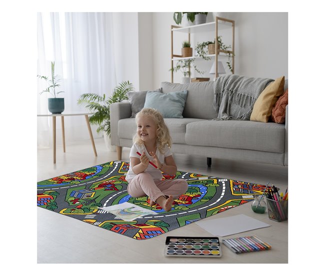 Acomoda Textil – Alfombra Infantil Ciudad Carretera para Jugar. 90x133 Gris