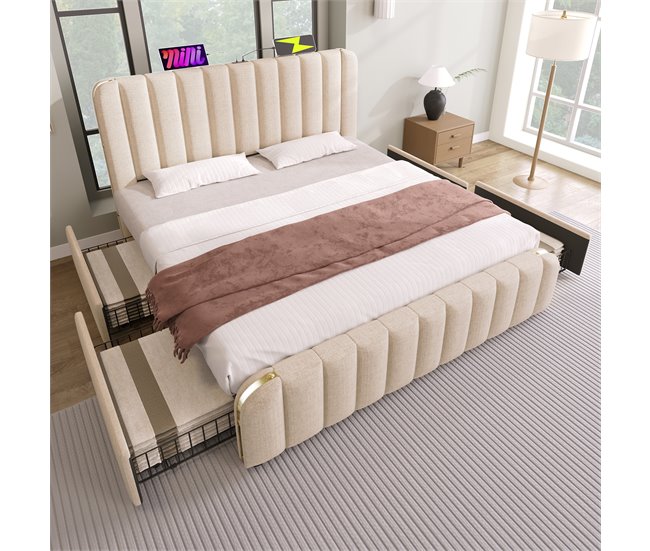 Camas de matrimonio 188x215 Beige