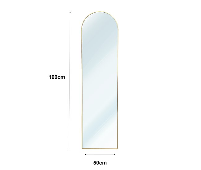 Espejo de Pie Metal Round Cuerpo Entero con Soporte Suelo 50x5 Dorado