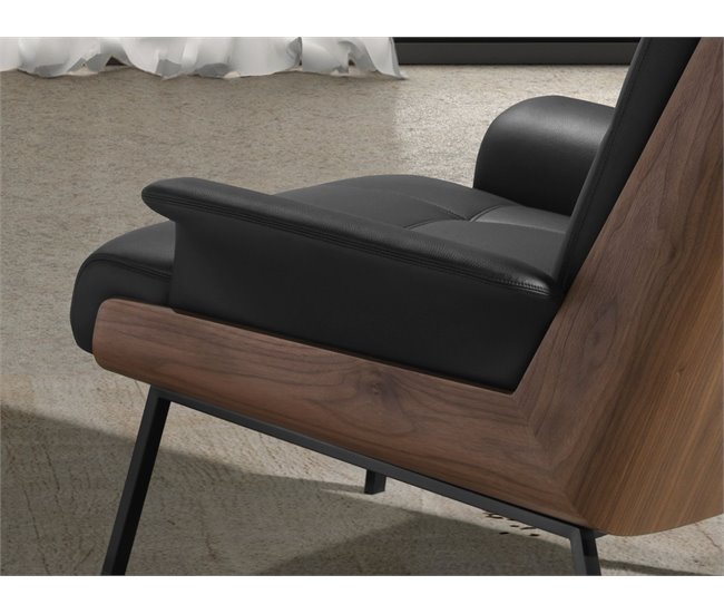 ANGEL CERDA Sillón polipiel negro Negro/ Madera