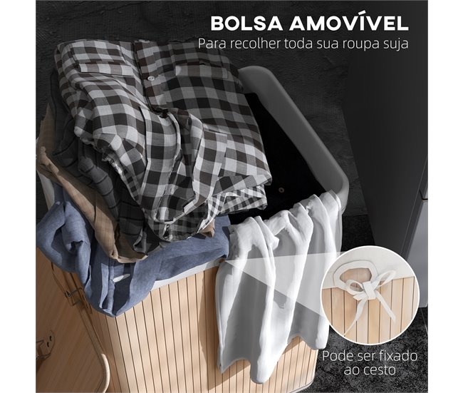 Cesto para Ropa Sucia Bambú, PU, bolsa de lona HOMCOM Beige