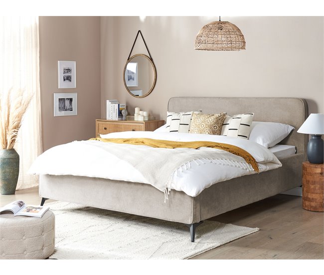 Beliani Cama Poliéster VALOGNES 192x220 Gris Claro