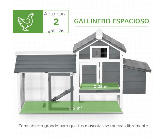 Gallinero de Jardín Madera de Abeto PawHut Blanco