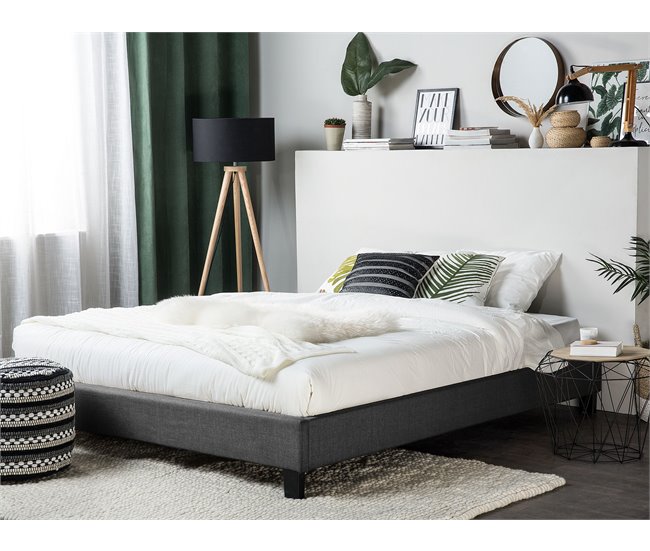 Beliani Cama con somier Poliéster ROANNE Gris