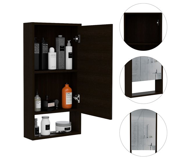 Armario Espejo de Baño Mariana, Moderno, con Estante Abierto Negro Negro