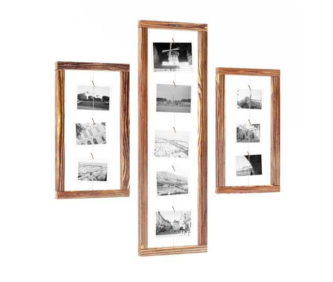 Set de 3 marcos de fotos Muhos pino teñido yute [en.casa] Marron