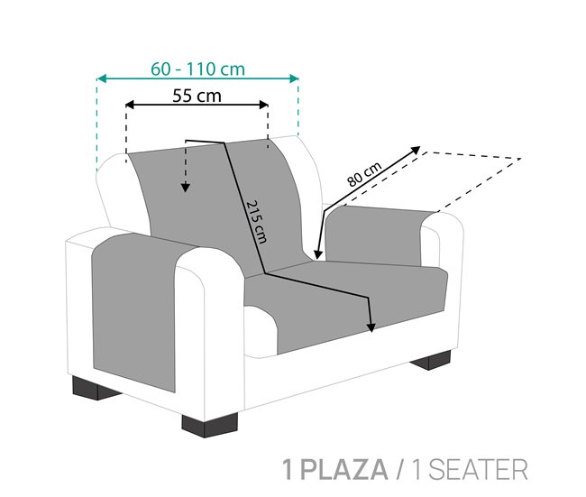 Vipalia Protector Cubre Sofá Sillón Liso Modelo Brisa Gris Oscuro