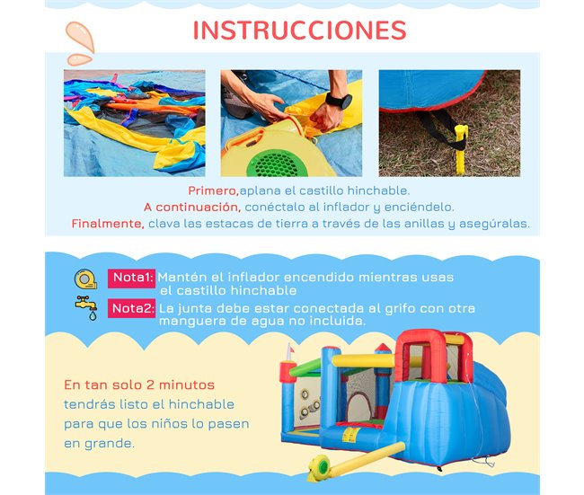 Castillo Hinchable Tela Oxford, Poliéster Outsunny Multicolor