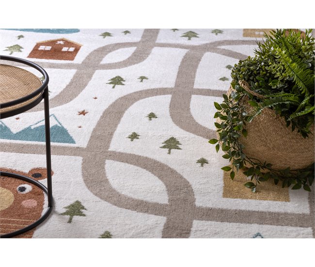 Alfombra FUN Polar para niños calles bosque 140x190 Crema