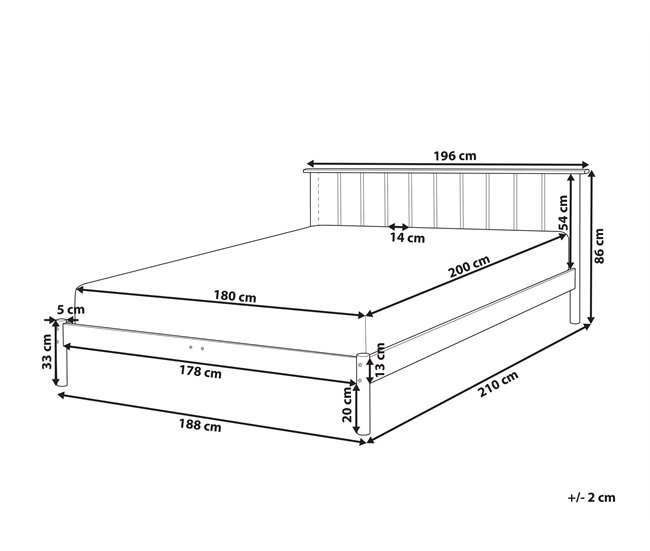 Beliani Cama con somier Madera de pino BARRET 196x209 Marron
