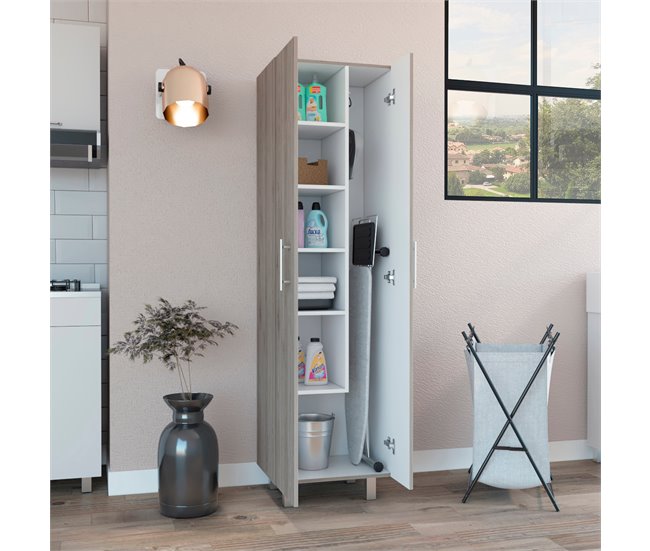 Gabinete de limpieza Nala en Melamina de doble puerta Blanco/ Gris