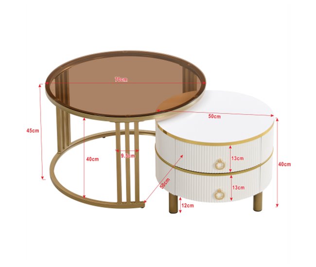 2 en 1, mesa de centro, mesa auxiliar, cajón 70x70 Blanco