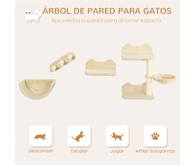 Estantes para Gatos Aglomerado de Madera, Felpa, Sisal PawHut Crudo