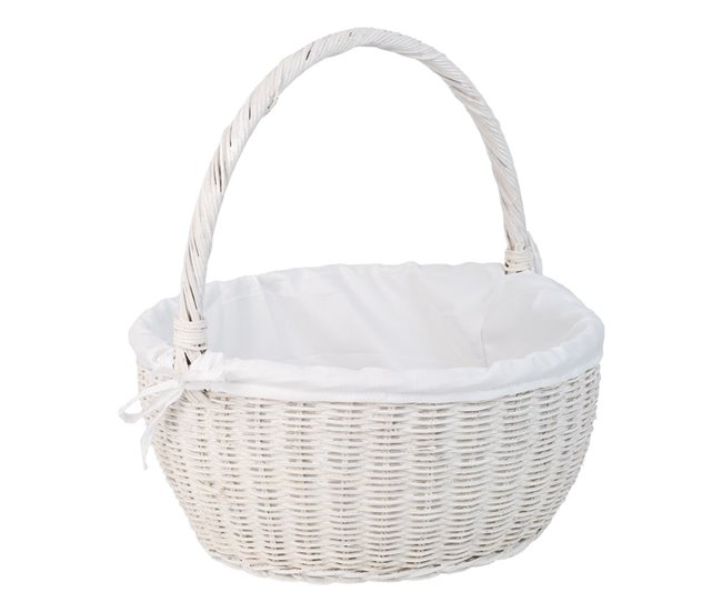 Cesta redonda de medula con forro Blanco