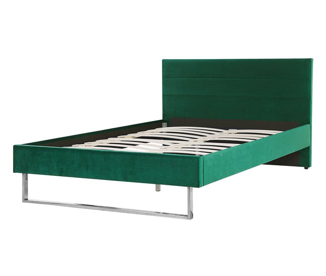 Beliani Cama con somier Terciopelo BELLOU 214x145 Verde