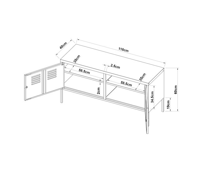 Mueble de salón Pyhtää con 2 puertas acero 118 Blanco
